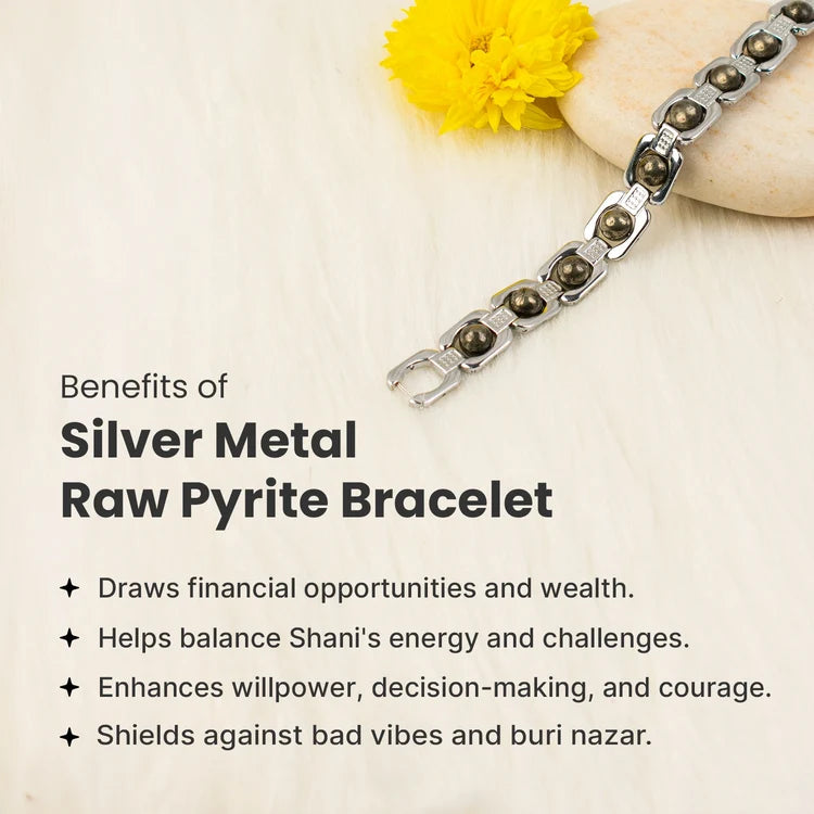 Pyrite Stone Silver-Tone Link Bracelet