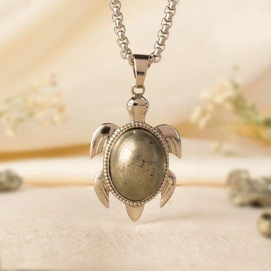 Pyrite Stone Turtle Pendant