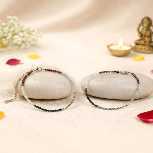 Multicolour Crystal Beaded Anklet Pair for Women