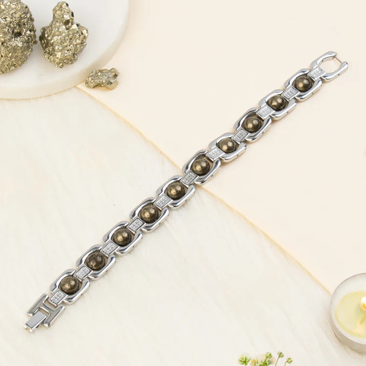 Pyrite Stone Silver-Tone Link Bracelet
