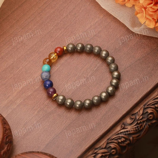 Pyrite Seven Chakra Natural Stone Beaded Bracelet