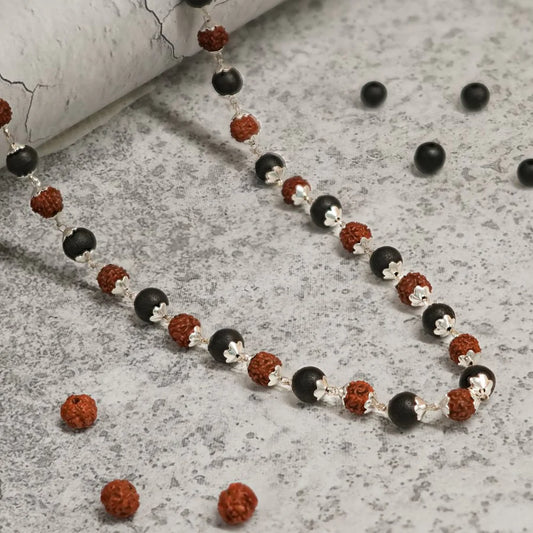 Karungali Rudraksha Mala with Silver-Tone Links