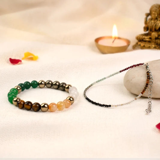 Dhanlabh Crystal Bracelet & Beaded Anklet Combo