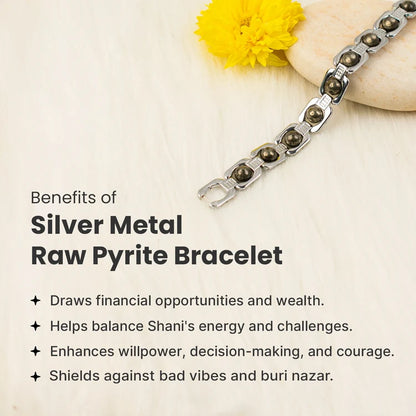 Pyrite Stone Silver-Tone Link Bracelet
