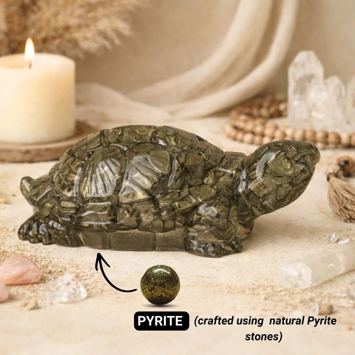 Pyrite Crystal Tortoise for Wealth & Prosperity