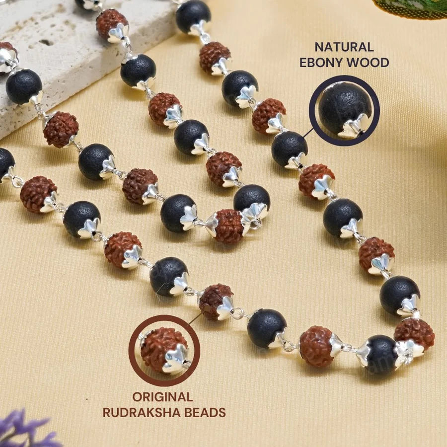 Karungali Rudraksha Mala with Silver-Tone Links
