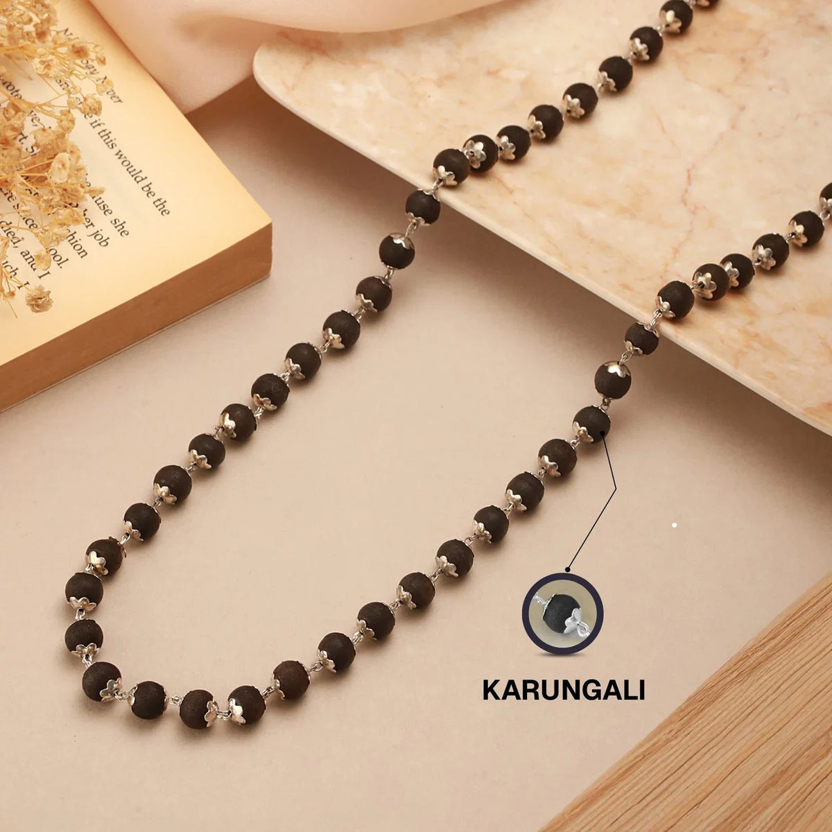 Karungali Mala with Silver-Tone Chain