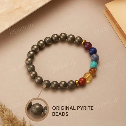 Pyrite Seven Chakra Natural Stone Beaded Bracelet
