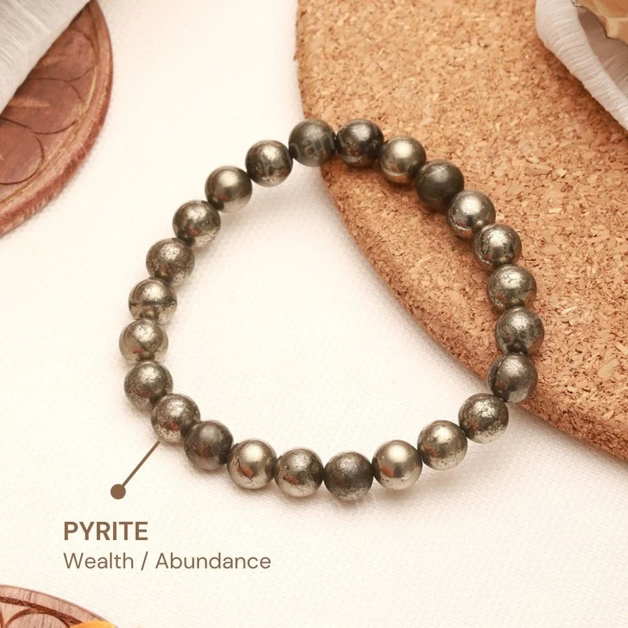 Metallic Pyrite Natural Stone Beaded Bracelet