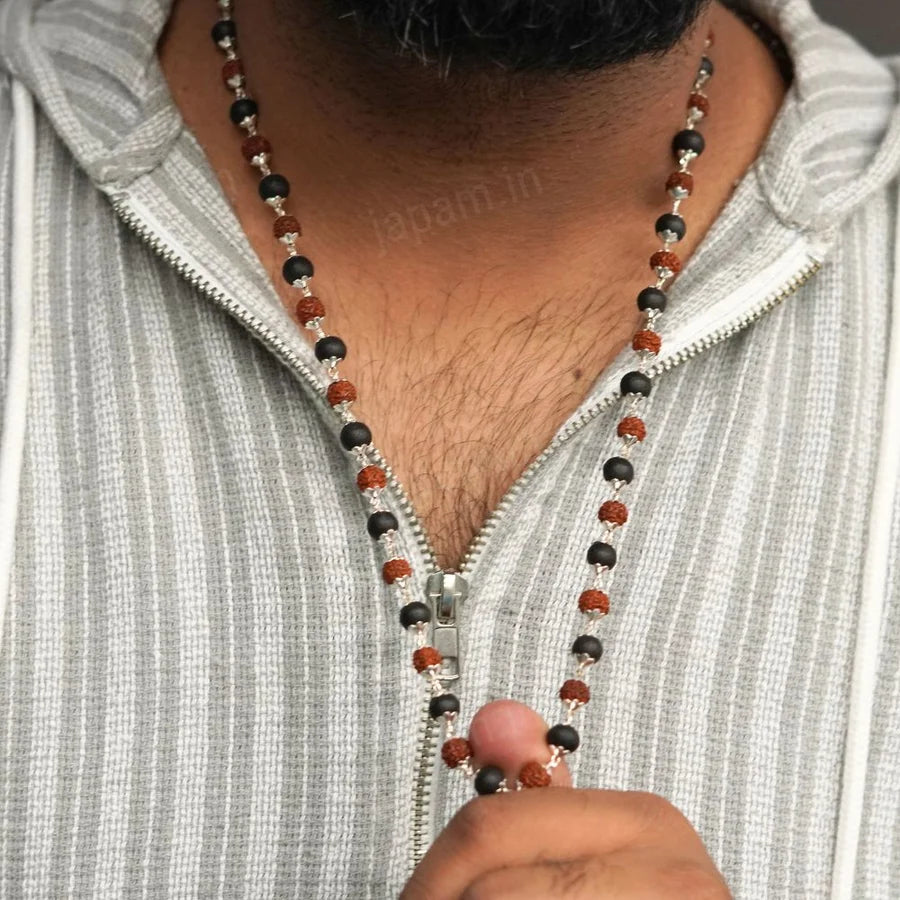Karungali Rudraksha Mala with Silver-Tone Links