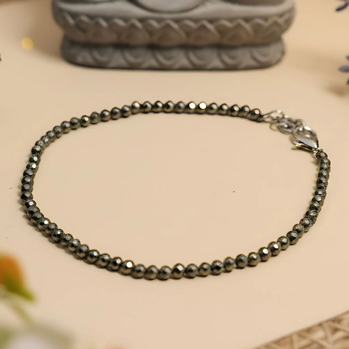 Natural Pyrite Beaded Anklet for Women