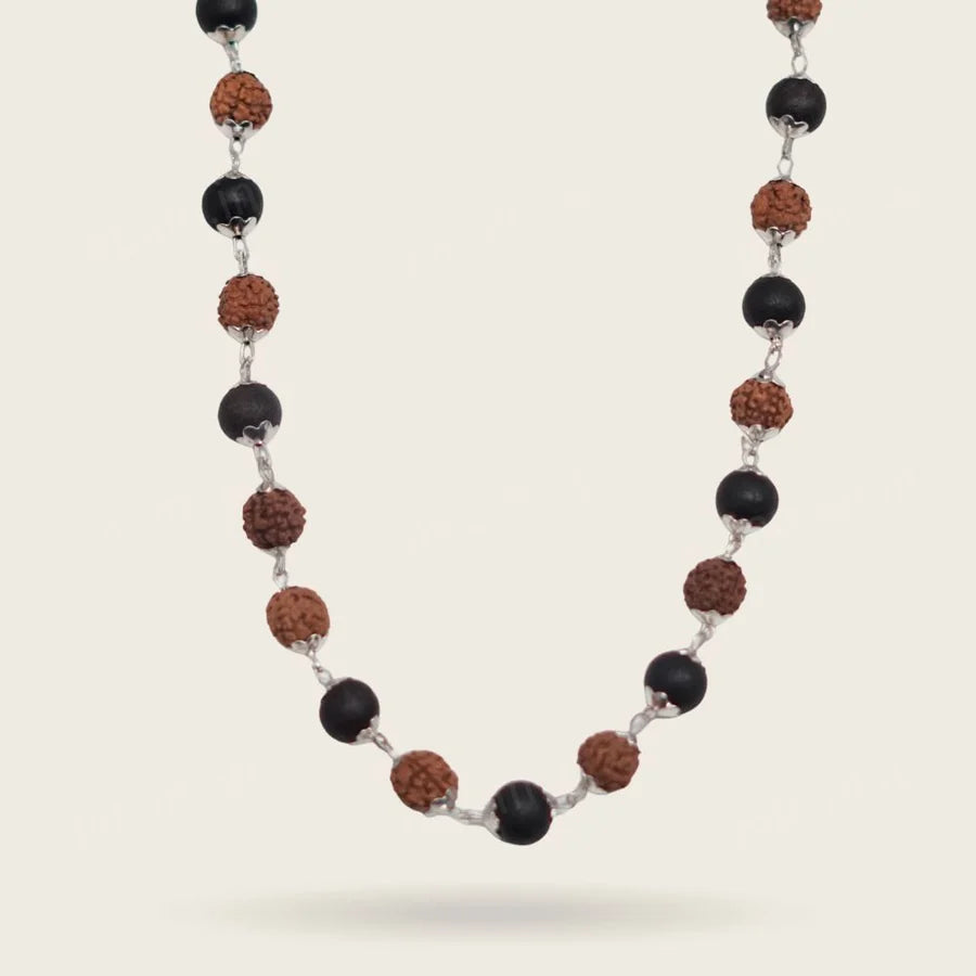 Karungali Rudraksha Mala with Silver-Tone Links