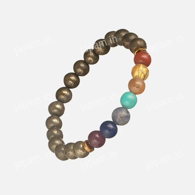 Pyrite Seven Chakra Natural Stone Beaded Bracelet