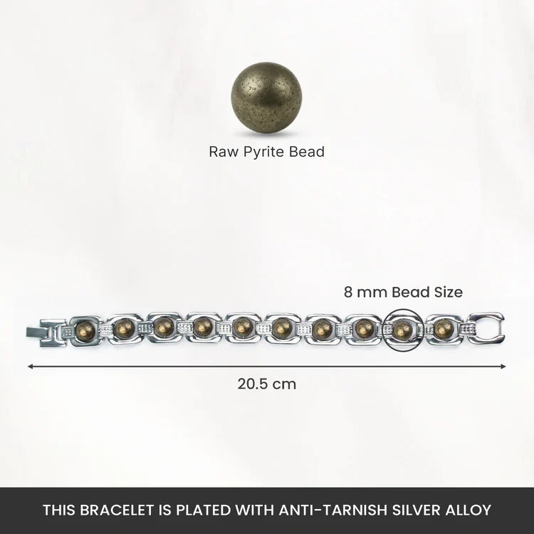 Pyrite Stone Silver-Tone Link Bracelet