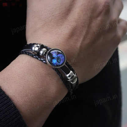 Zodiac Sign Black Leather Bracelet for Men & Women