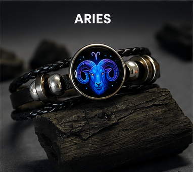 Zodiac Sign Black Leather Bracelet for Men & Women