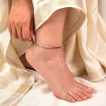 Multicolour Crystal Beaded Anklet Pair for Women