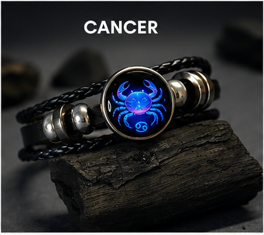 Zodiac Sign Black Leather Bracelet for Men & Women