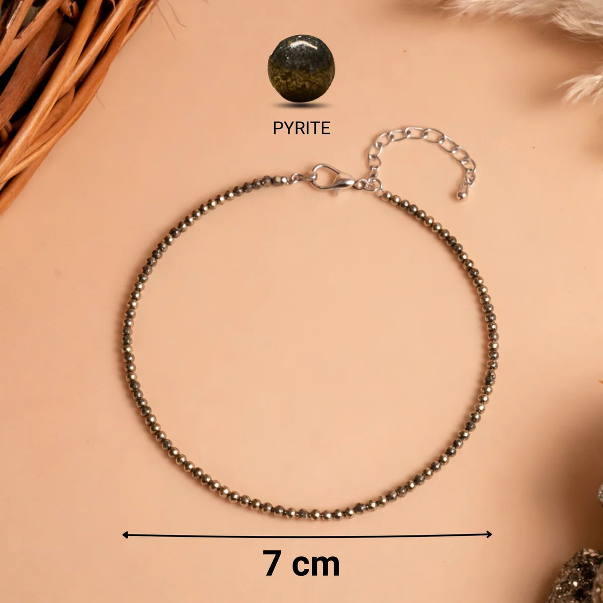 Natural Pyrite Beaded Anklet for Women