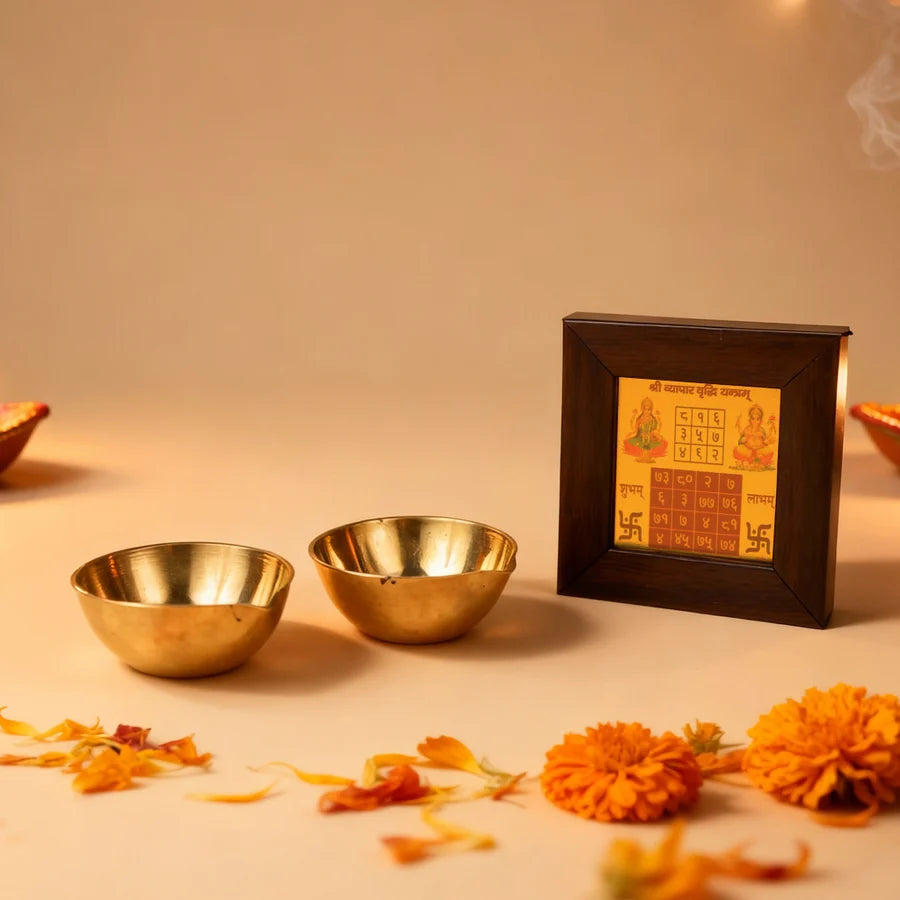 Shree Vyapar Vriddhi Yantra with Brass Diya Set
