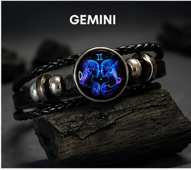 Zodiac Sign Black Leather Bracelet for Men & Women