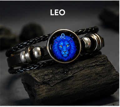 Zodiac Sign Black Leather Bracelet for Men & Women