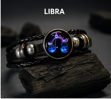 Zodiac Sign Black Leather Bracelet for Men & Women