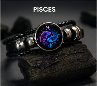 Zodiac Sign Black Leather Bracelet for Men & Women