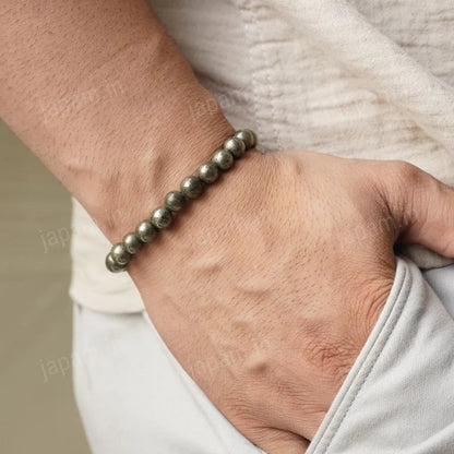 Metallic Pyrite Natural Stone Beaded Bracelet