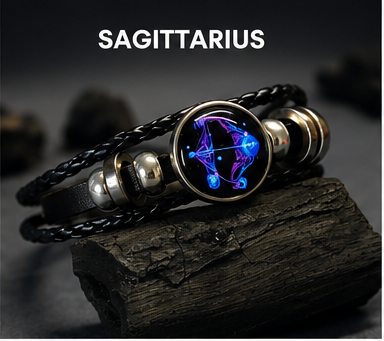 Zodiac Sign Black Leather Bracelet for Men & Women