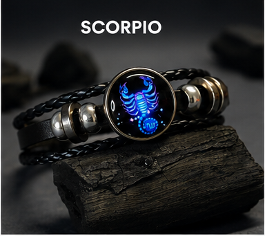 Zodiac Sign Black Leather Bracelet for Men & Women