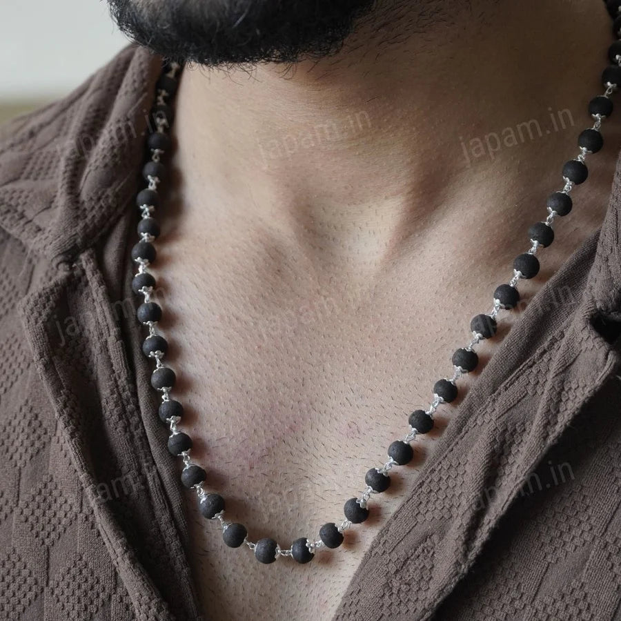 Karungali Mala with Silver-Tone Chain