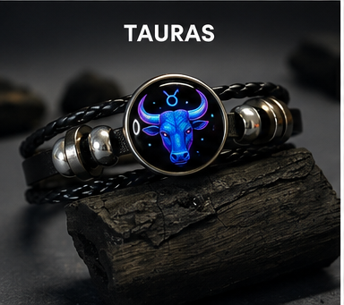 Zodiac Sign Black Leather Bracelet for Men & Women