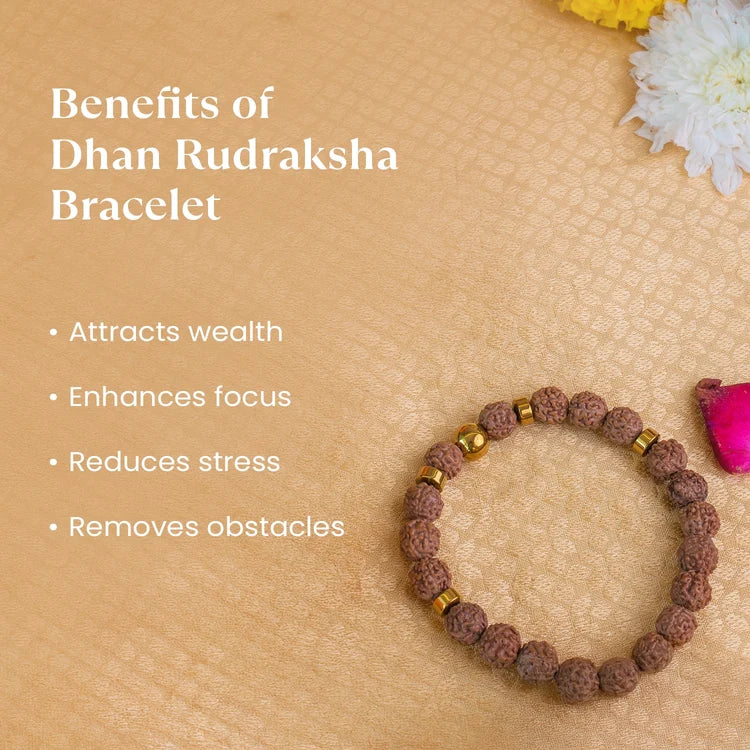 Natural Rudraksha Bead Bracelet with Gold-Tone Accents