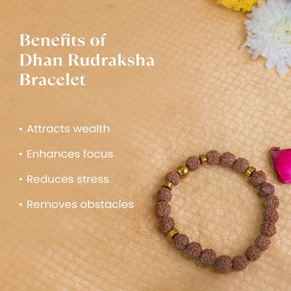 Natural Rudraksha Bead Bracelet with Gold-Tone Accents