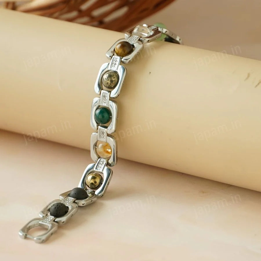 Dhanlabh Multi-Stone Silver-Tone Bracelet
