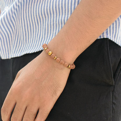 Natural Rudraksha Bead Bracelet with Gold-Tone Accents